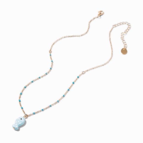 Claire's Gold-tone Necklace with Green Fish Pendant and Turquoise Beads - Picture 2 of 8